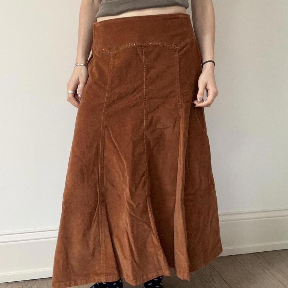 orange brown corduroy maxi skirt with beautiful embellished details